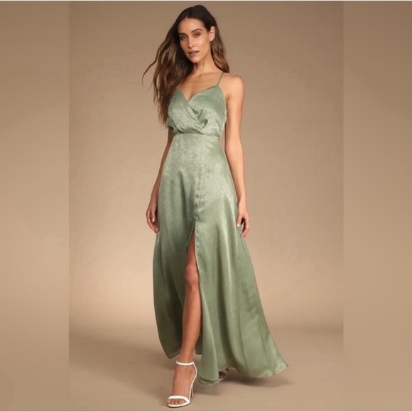 Lulus Dresses & Skirts - Lulus Sage Forest Fairy Satin Maxi Dress